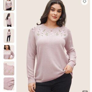 Embroidered Lilac Raglan Sleeve Floral Sweater 14-16 / 1X